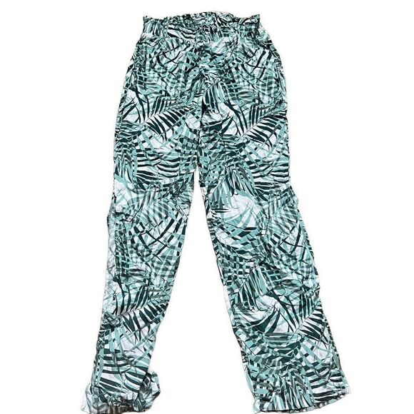 Adore me tropical print green white open side slit flare leg pants size small - Picture 1 of 5